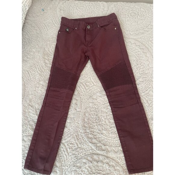 DNM Collection Moto Biker Pants Men’s 32 Burgundy Slim Fit Stretch Jeans - Picture 2 of 11